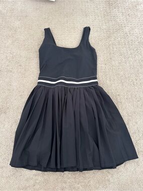 all in motion Black Sleeveless Fit-and-Flare Dress with White Waist Stripes